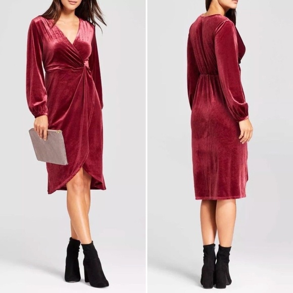 a new day Dresses & Skirts - A New Day Dress Large Velvet Burgundy Long Sleeve